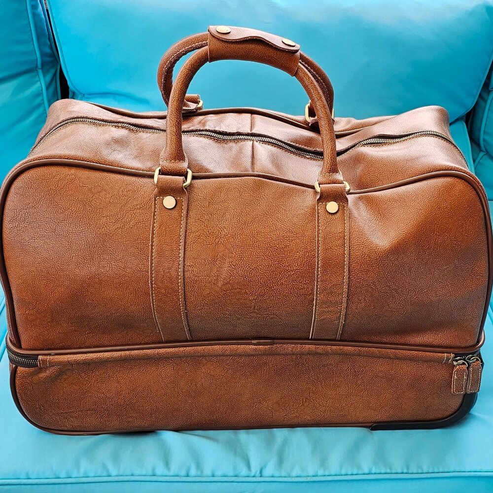 Luggage travel bag genuine leather rolling suitcase